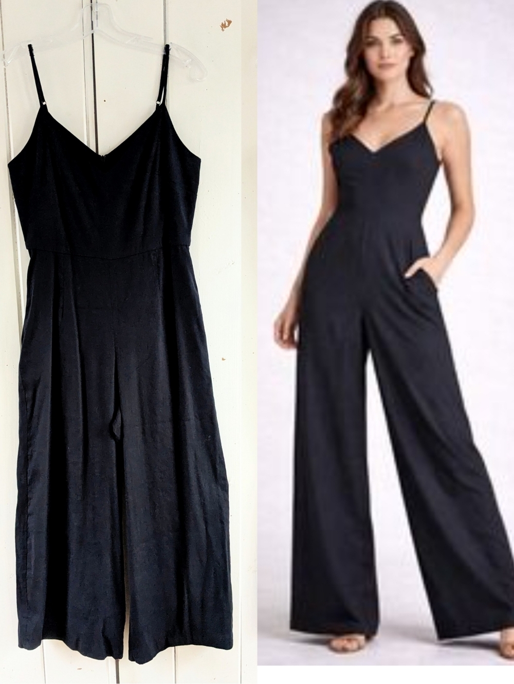 Fifteen Twenty Black V-Neck Wide-Leg Linen Blend Jumpsuit sz S